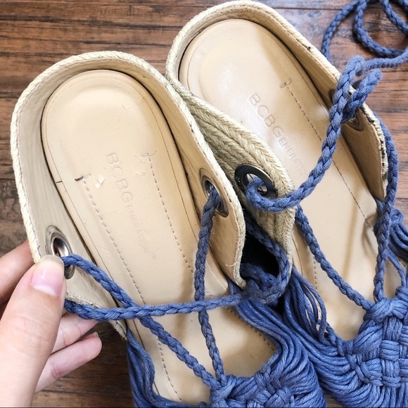 BCBGeneration • Pike espadrille sandals blue wedge ankle tie macramé crochet - Picture 5 of 8